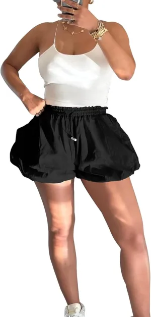 Molisry Women's 2024 Y2K Bubble Shorts High Waisted Workout Casual Puffy Drawstring Elastic Mini Shorts with Pockets