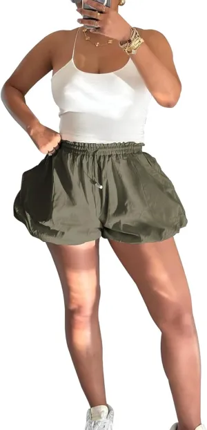 Molisry Women's 2024 Y2K Bubble Shorts High Waisted Workout Casual Puffy Drawstring Elastic Mini Shorts with Pockets