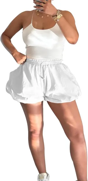 Molisry Women's 2024 Y2K Bubble Shorts High Waisted Workout Casual Puffy Drawstring Elastic Mini Shorts with Pockets