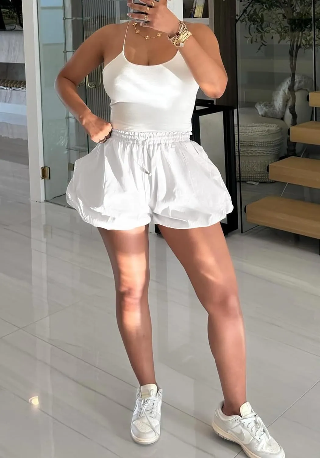Molisry Women's 2024 Y2K Bubble Shorts High Waisted Workout Casual Puffy Drawstring Elastic Mini Shorts with Pockets