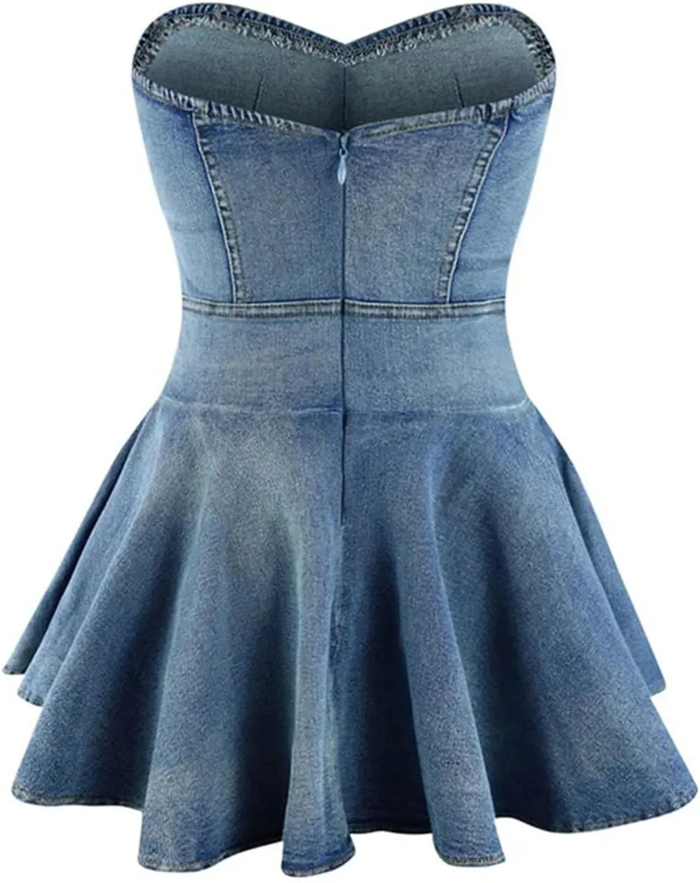 Molisry Women's Summer Tube Top Denim Dress Off Shoulder Sleeveless Sexy Cute Ruffle Pleated Jean Mini Dress Clubwear