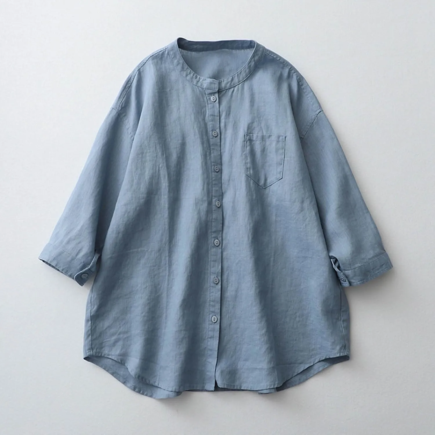 Mzkdieey Women's Casual Cotton Linen Blouses Tops V Neck Long Sleeve Button Down Shirts Summer Plain Loose Fit T-Shirt