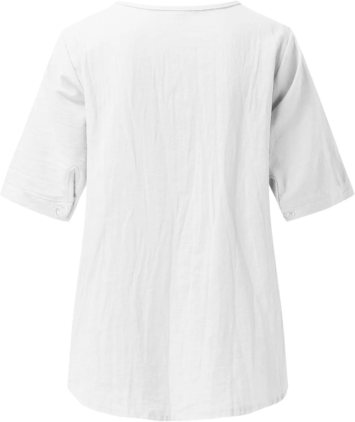 Mzkdieey Women's Embroidered Blouse Cotton Linen Short Sleeve Peasant Boho Tunic Tops Casual Notch V Neck Loose Fit T-Shirt