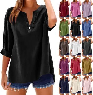 NBXNZWF Womens Cotton Linen Shirts 3/4 Sleeve Summer Loose Casual Tunic Button Down Office Work Lightweight Gauze Blouses