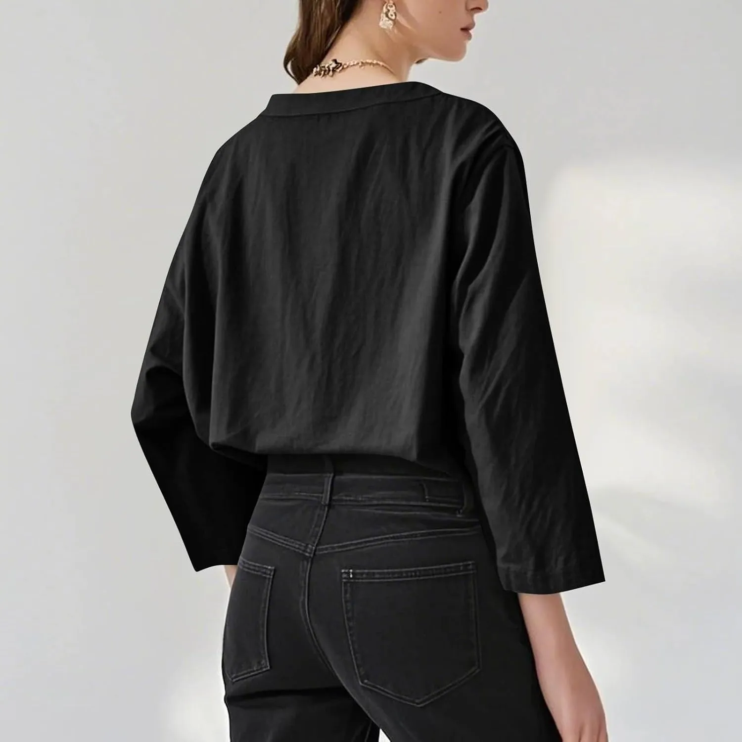 NBXNZWF Womens Cotton Linen Shirts 3/4 Sleeve Summer Loose Casual Tunic Button Down Office Work Lightweight Gauze Blouses