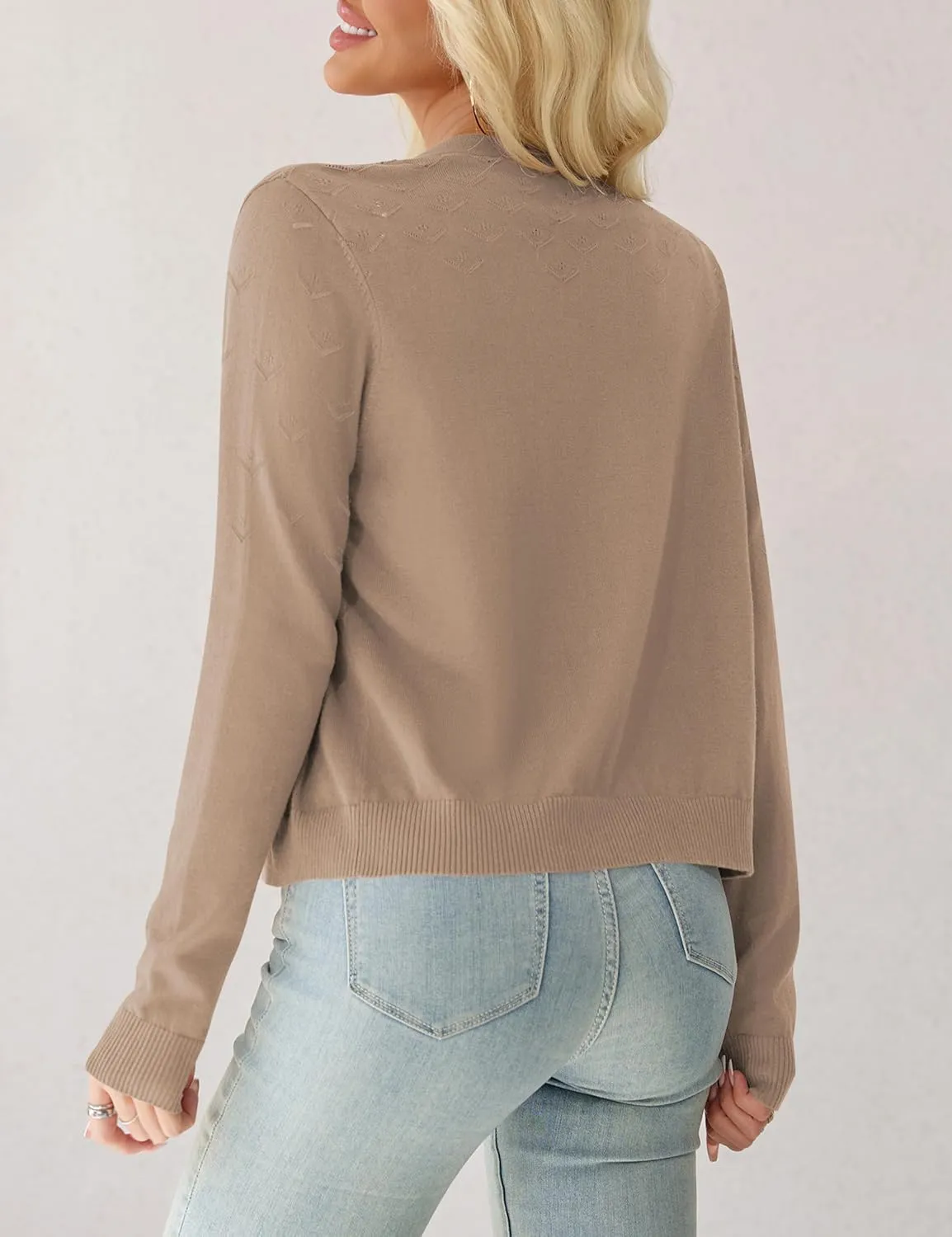 OmicGot Women's Long Sleeve Shrugs Open Front Cropped Cardigan Sweater Bolero Shrugs S-XL