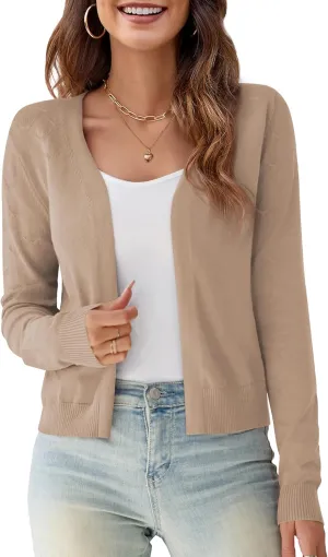 OmicGot Women's Long Sleeve Shrugs Open Front Cropped Cardigan Sweater Bolero Shrugs S-XL