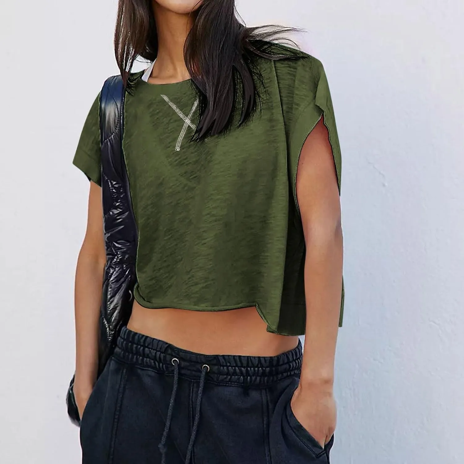 Open Back Tops for Women Criss Cross Cut Out Tee Backless Casual T Shirt Workout Yoga Athletic Gym Slouchy Crop Top