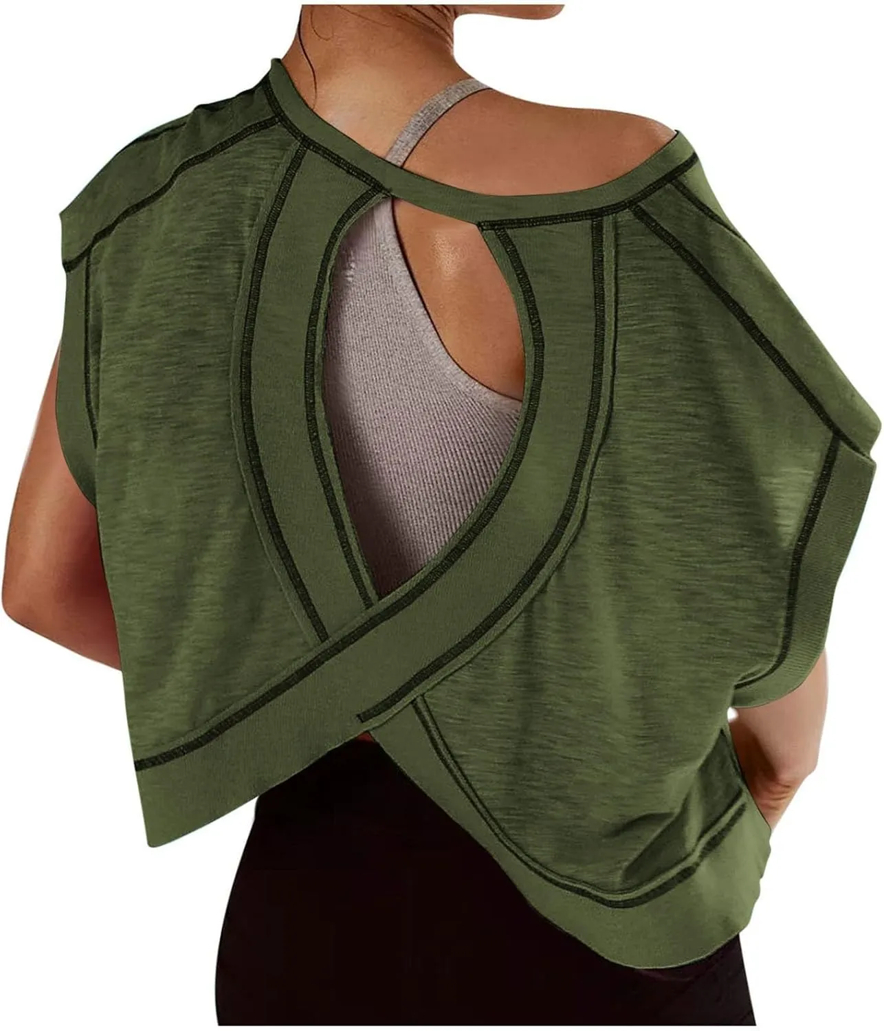 Open Back Tops for Women Criss Cross Cut Out Tee Backless Casual T Shirt Workout Yoga Athletic Gym Slouchy Crop Top