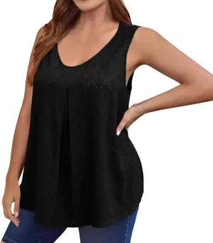 Oplxuo Plus Size Tank Tops for Women Loose Fit Flowy Sleeveless Scoop Neck Tunic Tops 2025 Fashion Summer Eyelet Shirts