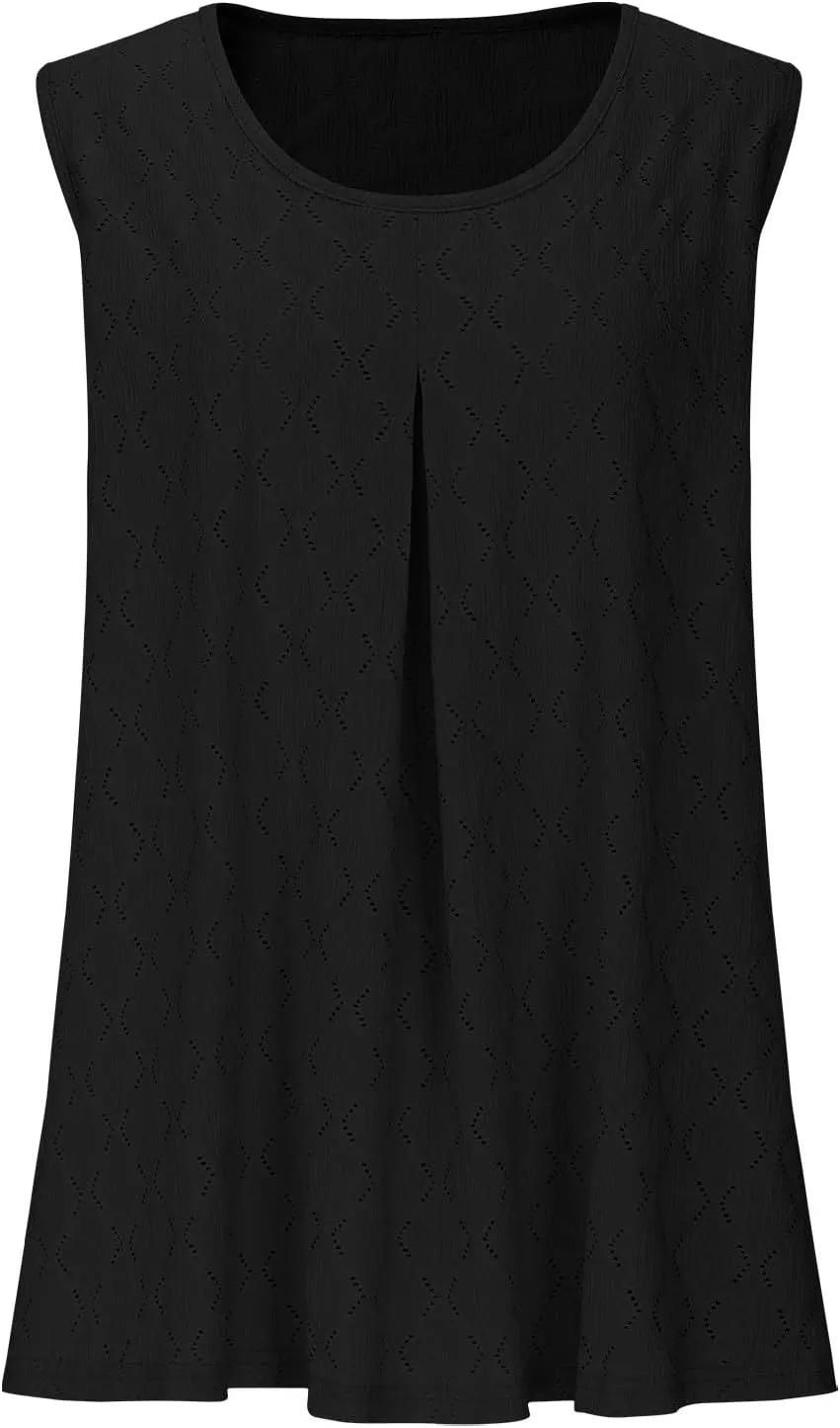 Oplxuo Plus Size Tank Tops for Women Loose Fit Flowy Sleeveless Scoop Neck Tunic Tops 2025 Fashion Summer Eyelet Shirts