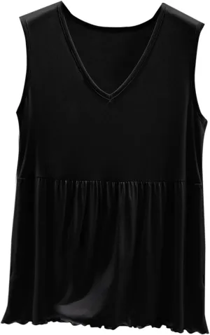 Oplxuo Women Sleeveless Tank Top V-Neck Ruffle Hem Camisole Casual Loose Layering Cami Undershirt for Yoga