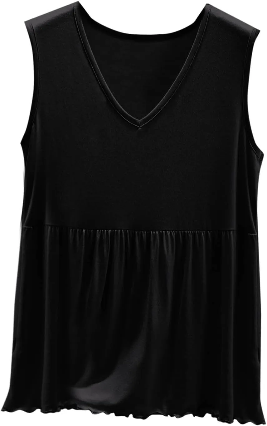 Oplxuo Women Sleeveless Tank Top V-Neck Ruffle Hem Camisole Casual Loose Layering Cami Undershirt for Yoga