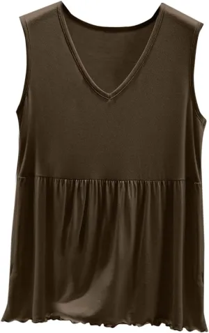 Oplxuo Women Sleeveless Tank Top V-Neck Ruffle Hem Camisole Casual Loose Layering Cami Undershirt for Yoga