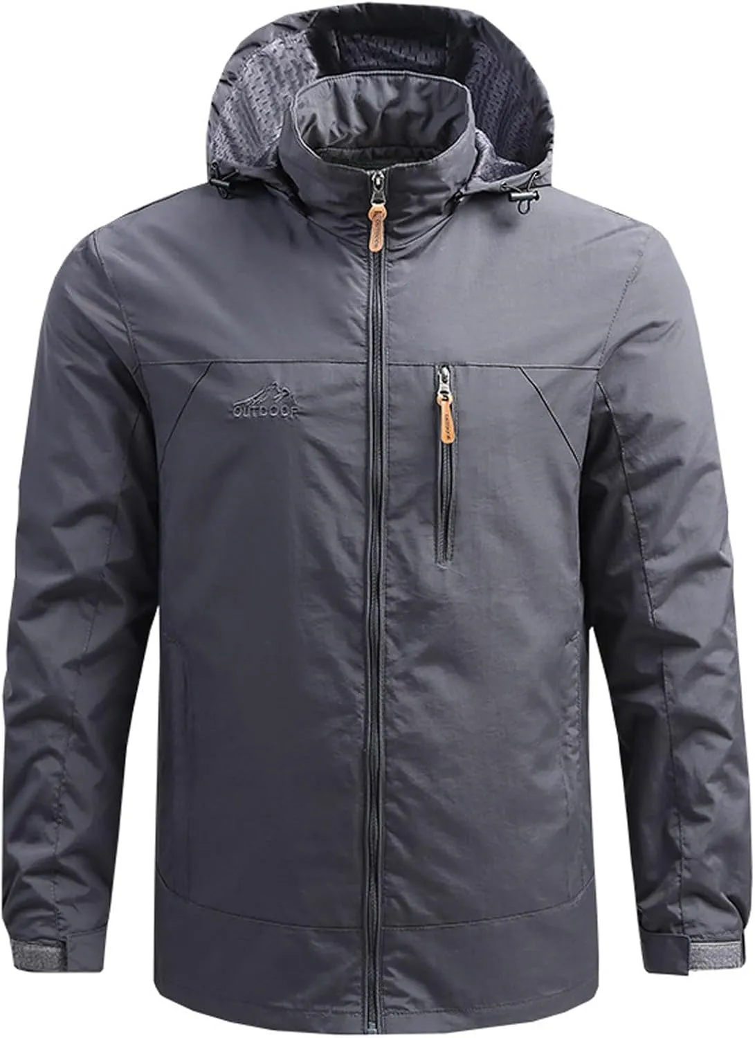 Outdoor Jacket For Men Winter Ski Jackets Windbreaker Full Zip Solid Hooded Rain Coat for Traveling Climbing Hiking