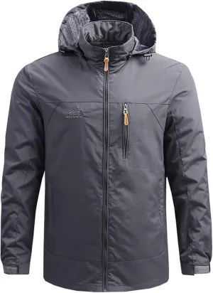 Outdoor Jacket For Men Winter Ski Jackets Windbreaker Full Zip Solid Hooded Rain Coat for Traveling Climbing Hiking