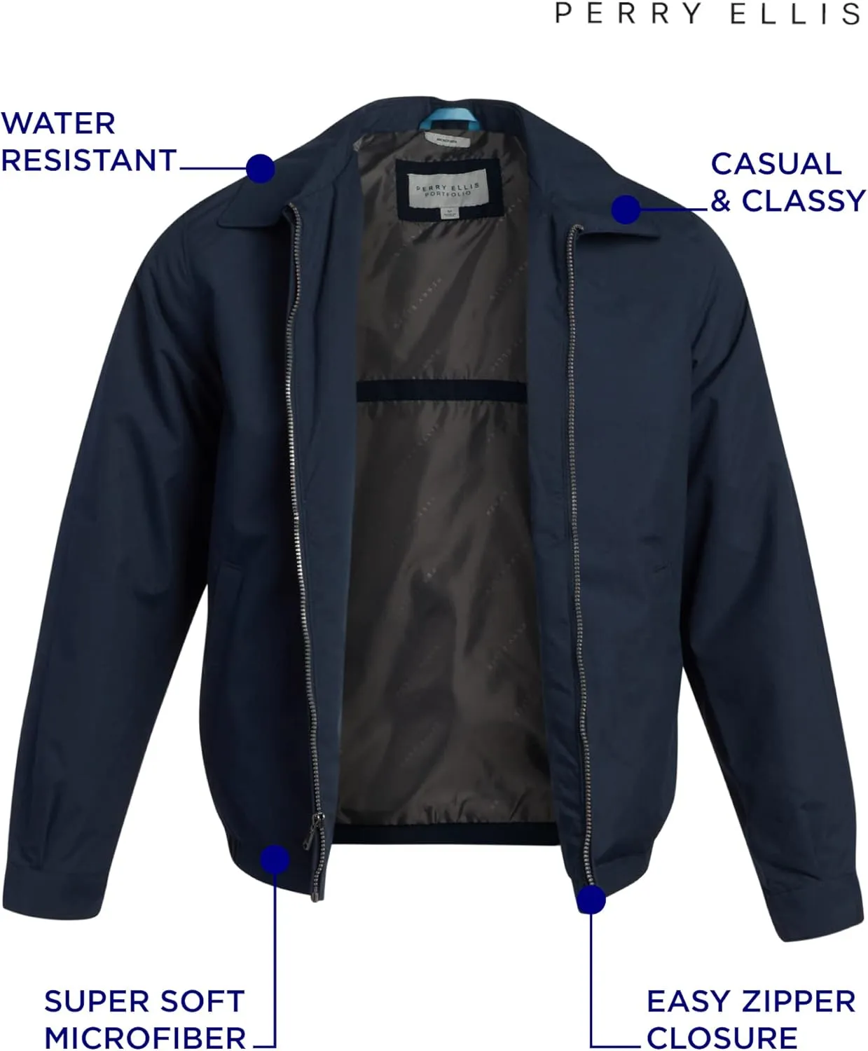 Perry Ellis Mens Golf Jacket - Lightweight Microfiber Windbreaker Full Zip Water-Resistant Rain Jacket for Men (Sizes: S-3XL)