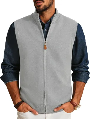 PJ PAUL JONES Mens Sweater Vest Full-Up Knitted Vests Casual Stand Collar Vests Sweater