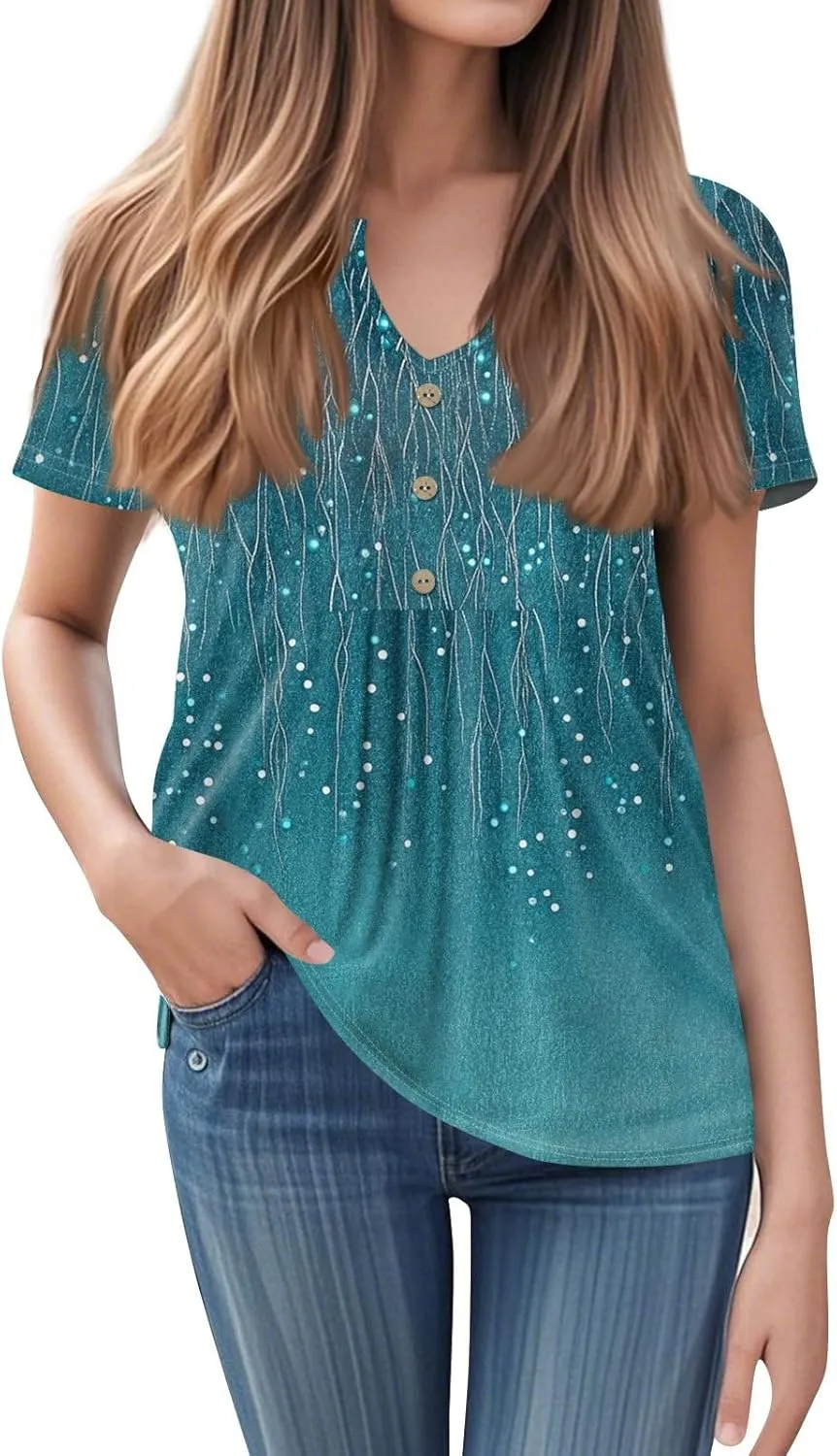Plus Size Short Sleeve Tops for Women 2025 Summer Casual Trendy Crew Neck Puff Pleated Blouses Loose Daily T Shirts