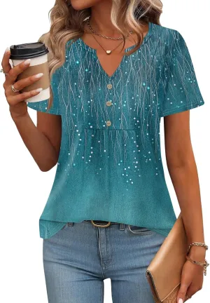 Plus Size Short Sleeve Tops for Women 2025 Summer Casual Trendy Crew Neck Puff Pleated Blouses Loose Daily T Shirts