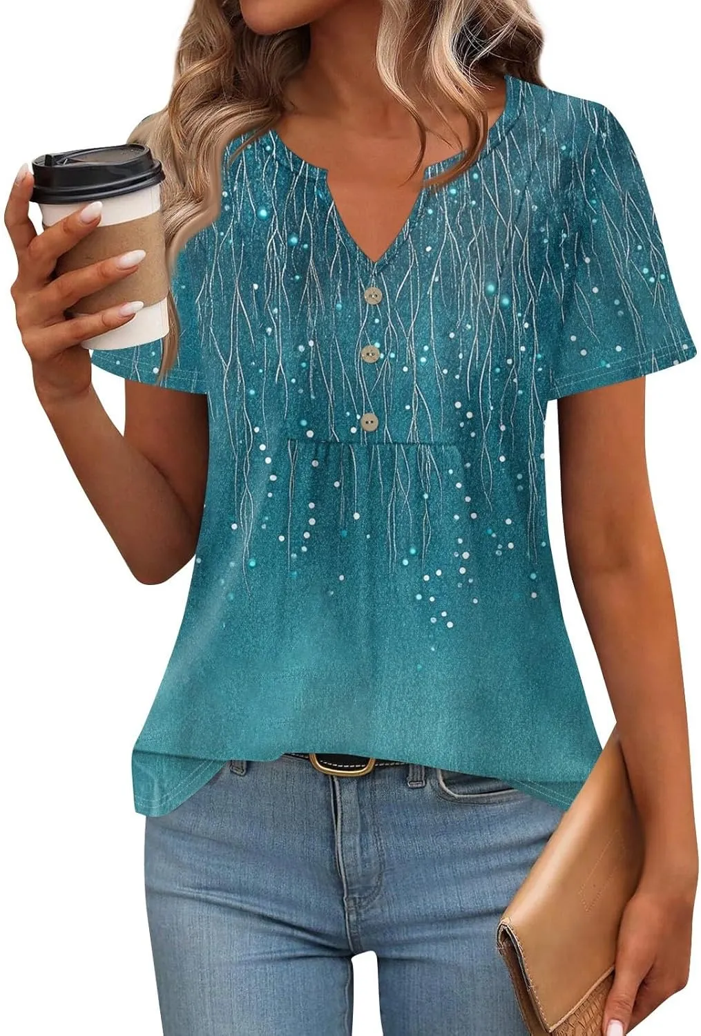 Plus Size Short Sleeve Tops for Women 2025 Summer Casual Trendy Crew Neck Puff Pleated Blouses Loose Daily T Shirts