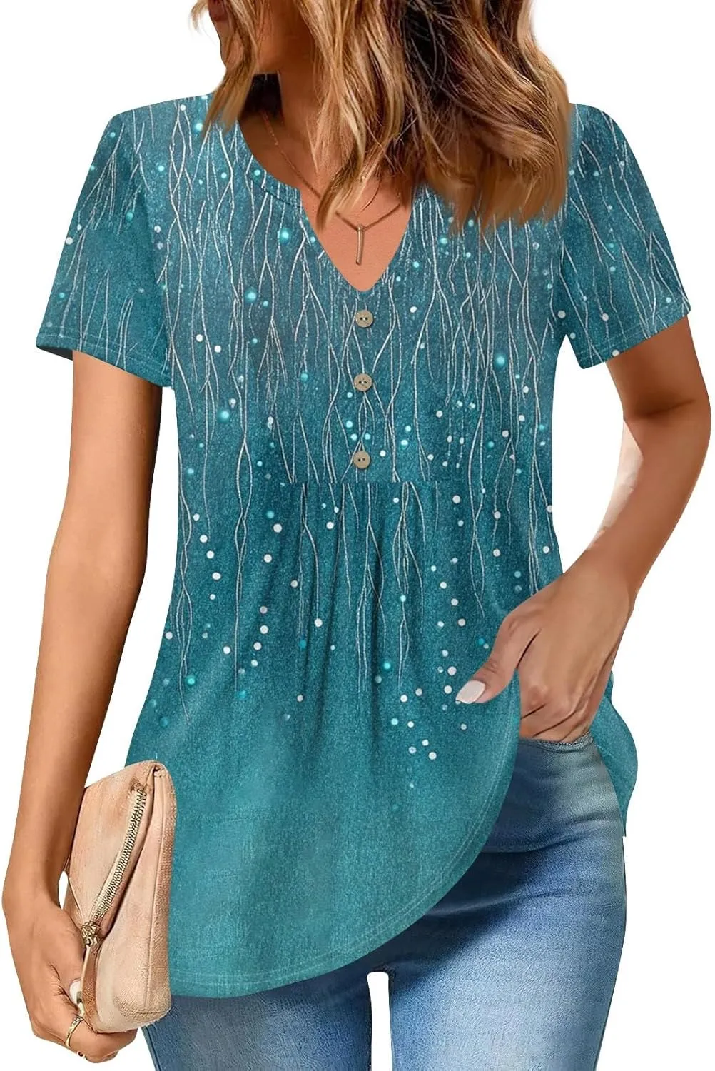 Plus Size Short Sleeve Tops for Women 2025 Summer Casual Trendy Crew Neck Puff Pleated Blouses Loose Daily T Shirts