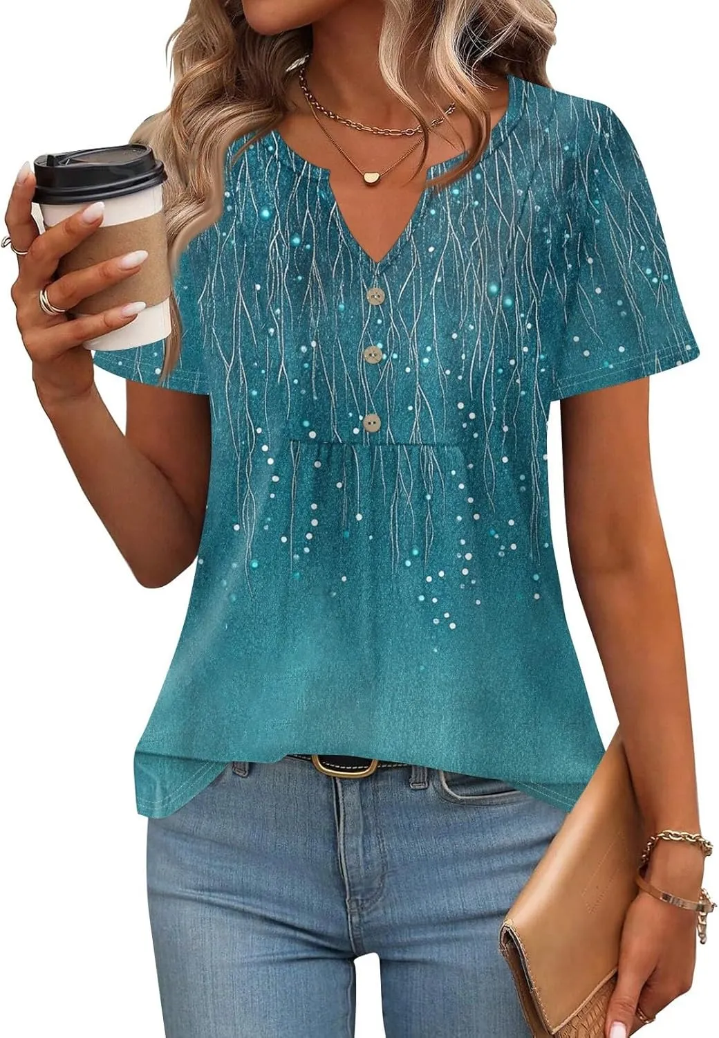 Plus Size Short Sleeve Tops for Women 2025 Summer Casual Trendy Crew Neck Puff Pleated Blouses Loose Daily T Shirts