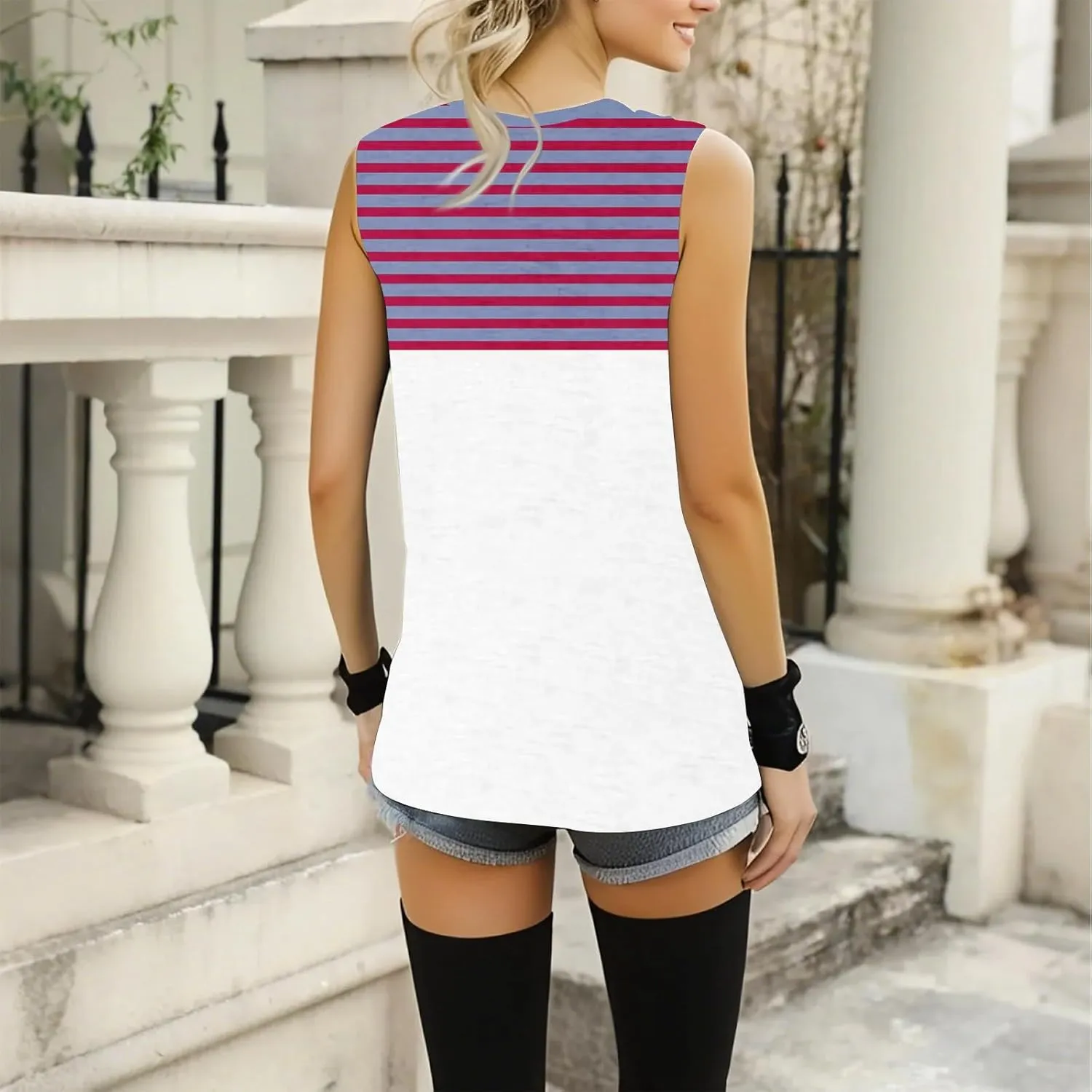 Plus Size Tank Tops for Women 2025 Summer Casual V Neck Camisole Sleeveless Striped Workout Tanks
