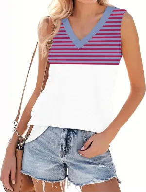 Plus Size Tank Tops for Women 2025 Summer Casual V Neck Camisole Sleeveless Striped Workout Tanks