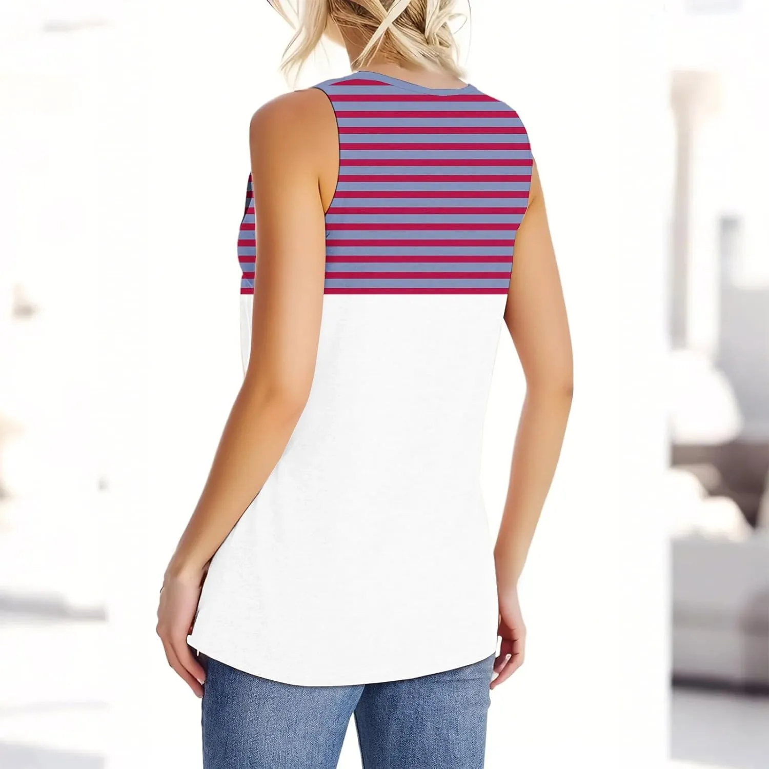 Plus Size Tank Tops for Women 2025 Summer Casual V Neck Camisole Sleeveless Striped Workout Tanks