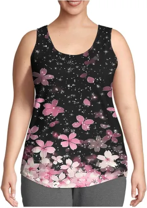Plus Size Tank Tops for Women Basic Crew Neck Sleeveless Top Loose Lightweight Blouses Gradient Solid Fashion Tee Shirts
