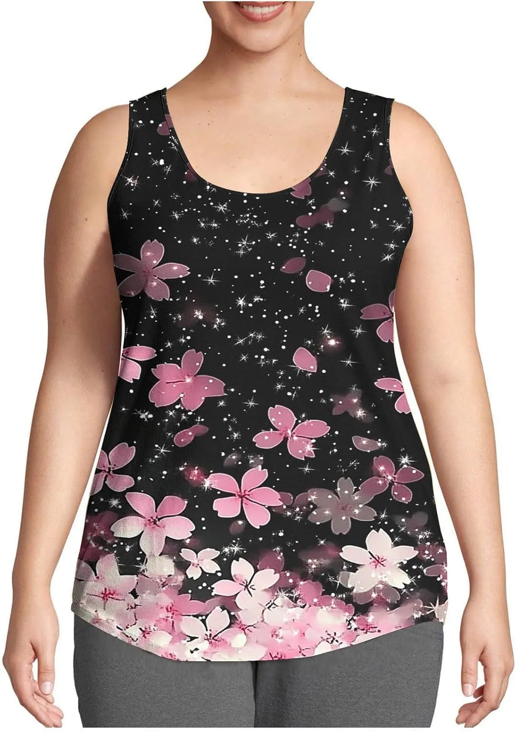 Plus Size Tank Tops for Women Basic Crew Neck Sleeveless Top Loose Lightweight Blouses Gradient Solid Fashion Tee Shirts