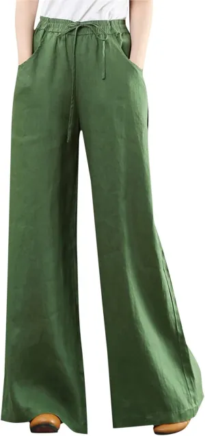PTOLOCIF Cotton Pants for Women,Baggy Linen Pants Summer Lightweight High Waist Palazzo Pants Loose Straight Leg Pants