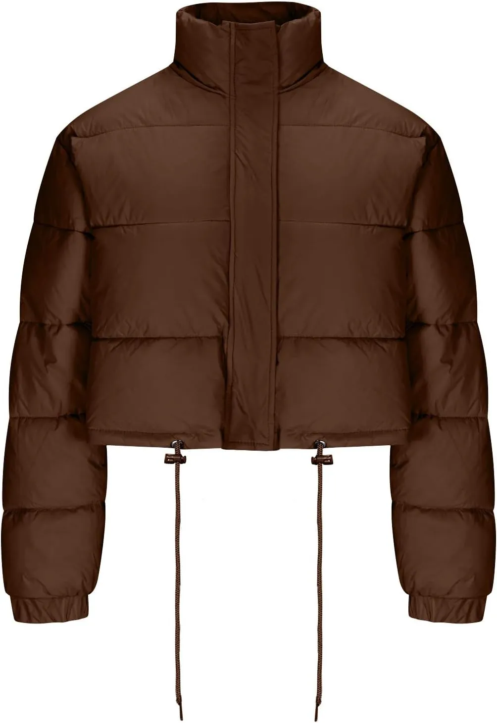 Puffer Coat Women Cropped Puffer Jacket Casual Quilted Baggy Long Sleeve Zip Down Jackets Stand Collar Outerwear