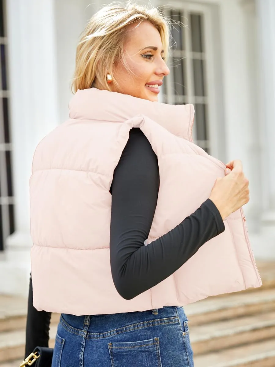 Puffer Vest Women Sleeveless Padded Crop Vests Lightweight Winter Puffer Jacket Womens Vests Outerwear