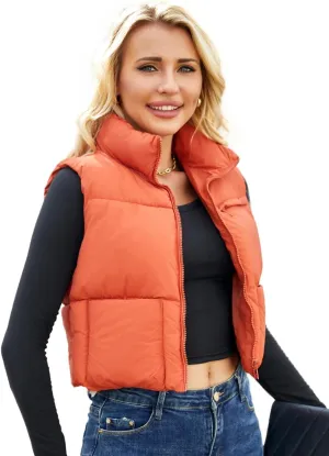 Puffer Vest Women Sleeveless Padded Crop Vests Lightweight Winter Puffer Jacket Womens Vests Outerwear