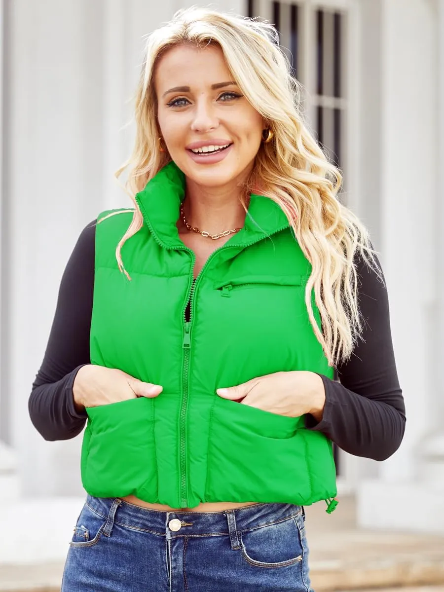 Puffer Vest Women Sleeveless Padded Crop Vests Lightweight Winter Puffer Jacket Womens Vests Outerwear