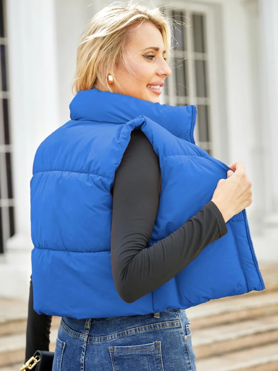 Puffer Vest Women Sleeveless Padded Crop Vests Lightweight Winter Puffer Jacket Womens Vests Outerwear