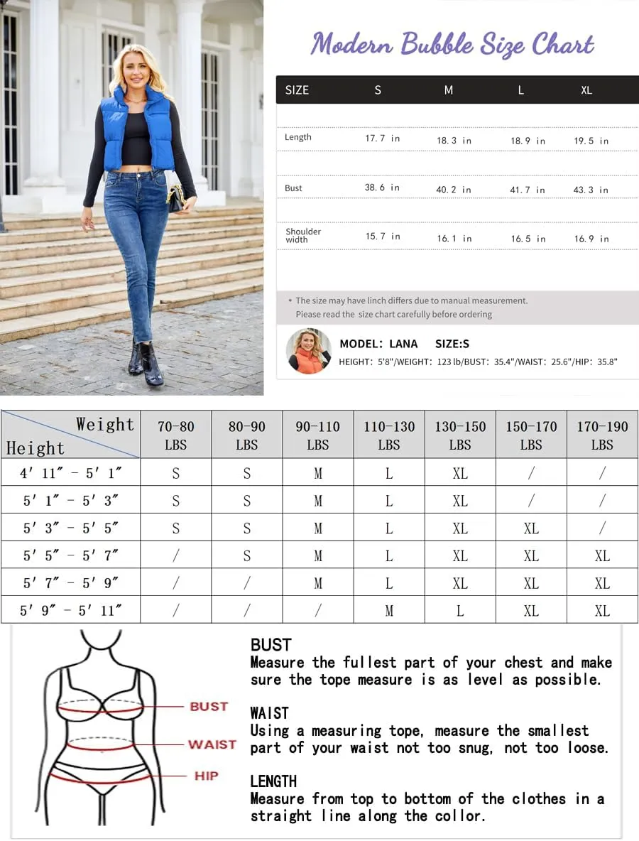 Puffer Vest Women Sleeveless Padded Crop Vests Lightweight Winter Puffer Jacket Womens Vests Outerwear