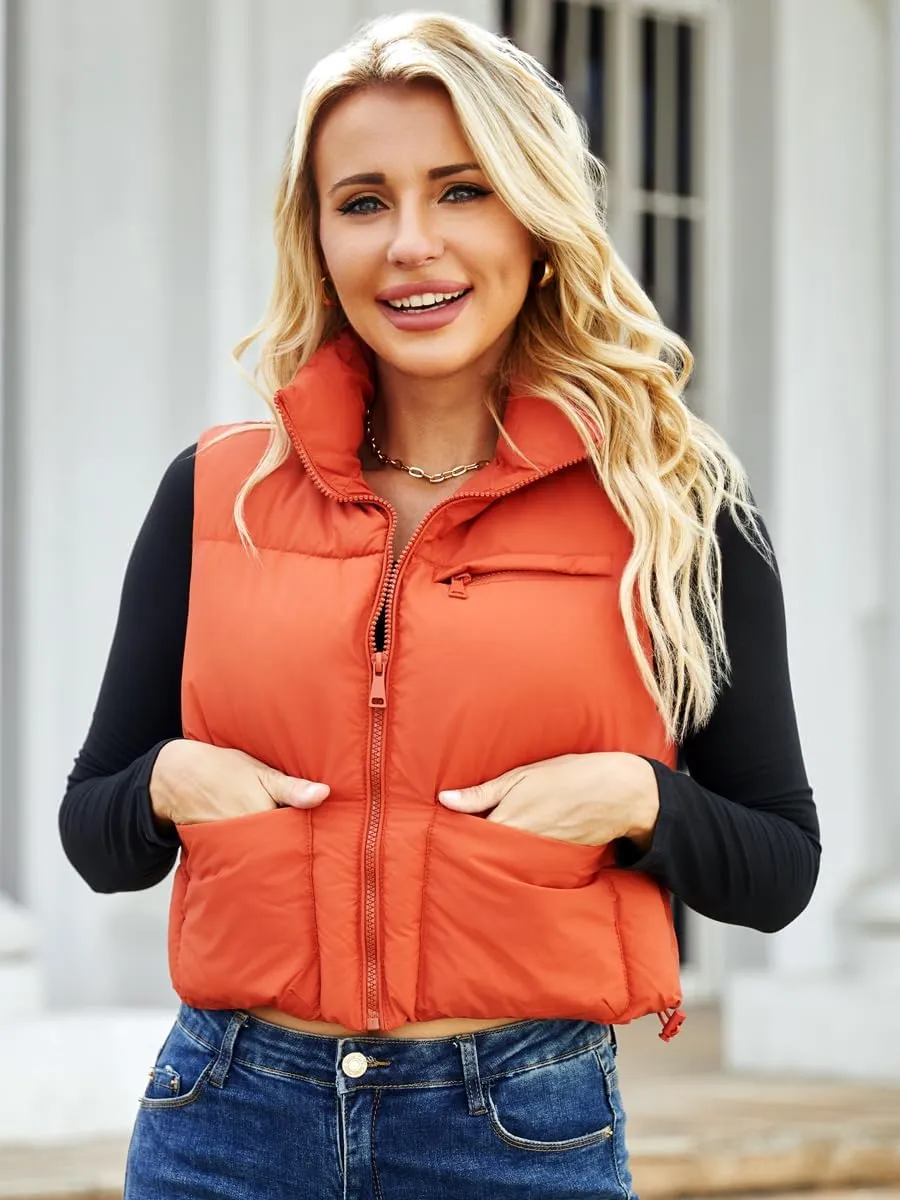 Puffer Vest Women Sleeveless Padded Crop Vests Lightweight Winter Puffer Jacket Womens Vests Outerwear