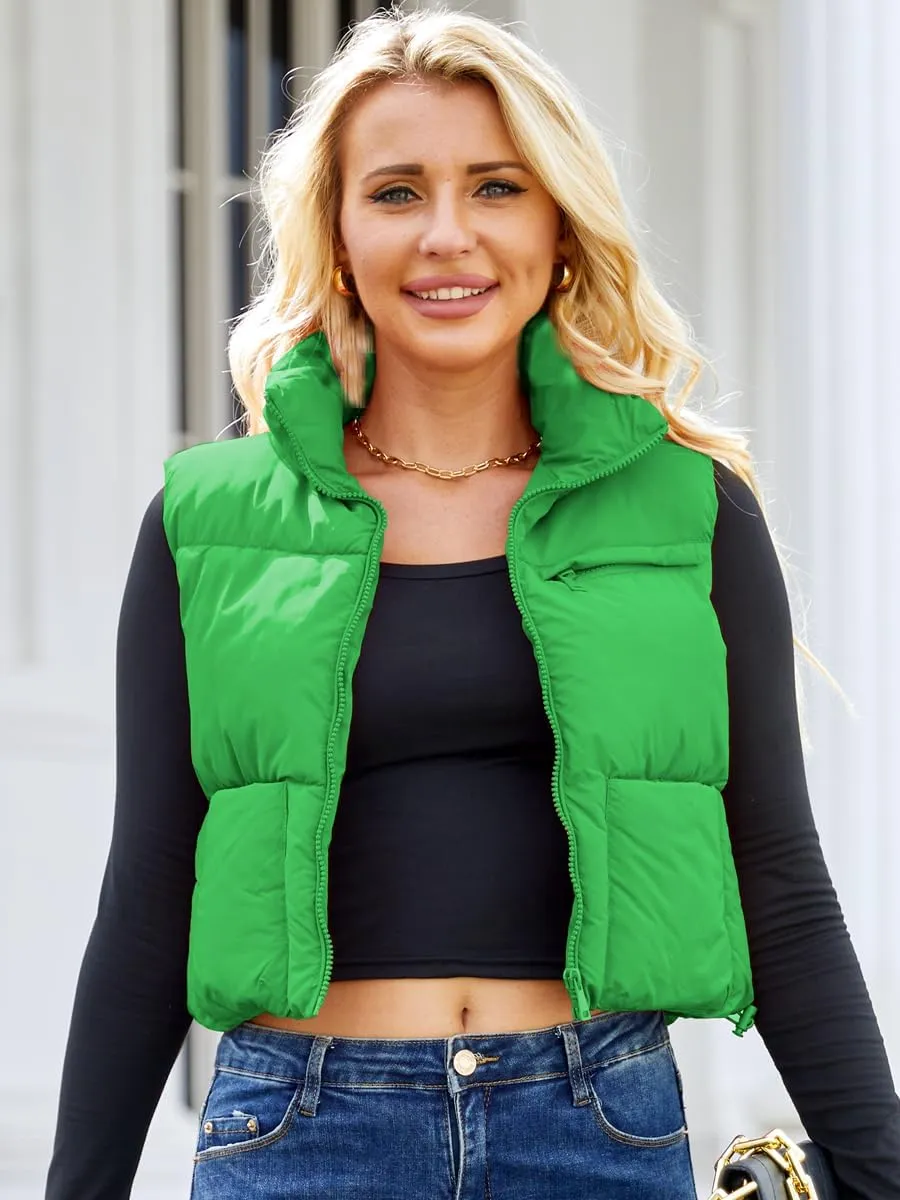 Puffer Vest Women Sleeveless Padded Crop Vests Lightweight Winter Puffer Jacket Womens Vests Outerwear
