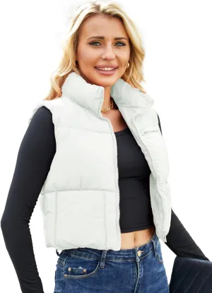 Puffer Vest Women Sleeveless Padded Crop Vests Lightweight Winter Puffer Jacket Womens Vests Outerwear
