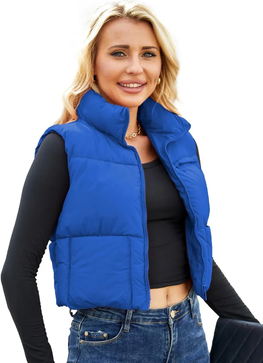 Puffer Vest Women Sleeveless Padded Crop Vests Lightweight Winter Puffer Jacket Womens Vests Outerwear