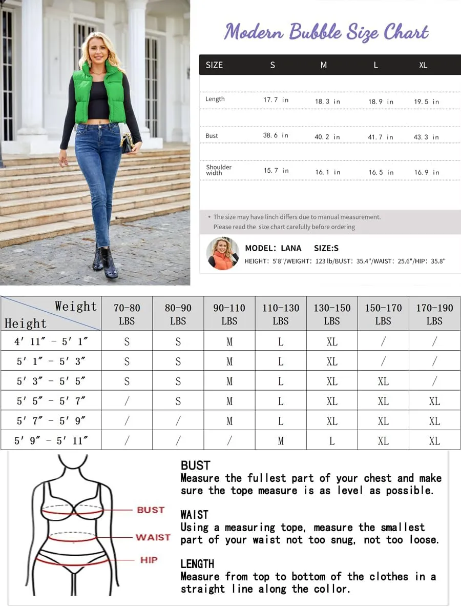 Puffer Vest Women Sleeveless Padded Crop Vests Lightweight Winter Puffer Jacket Womens Vests Outerwear