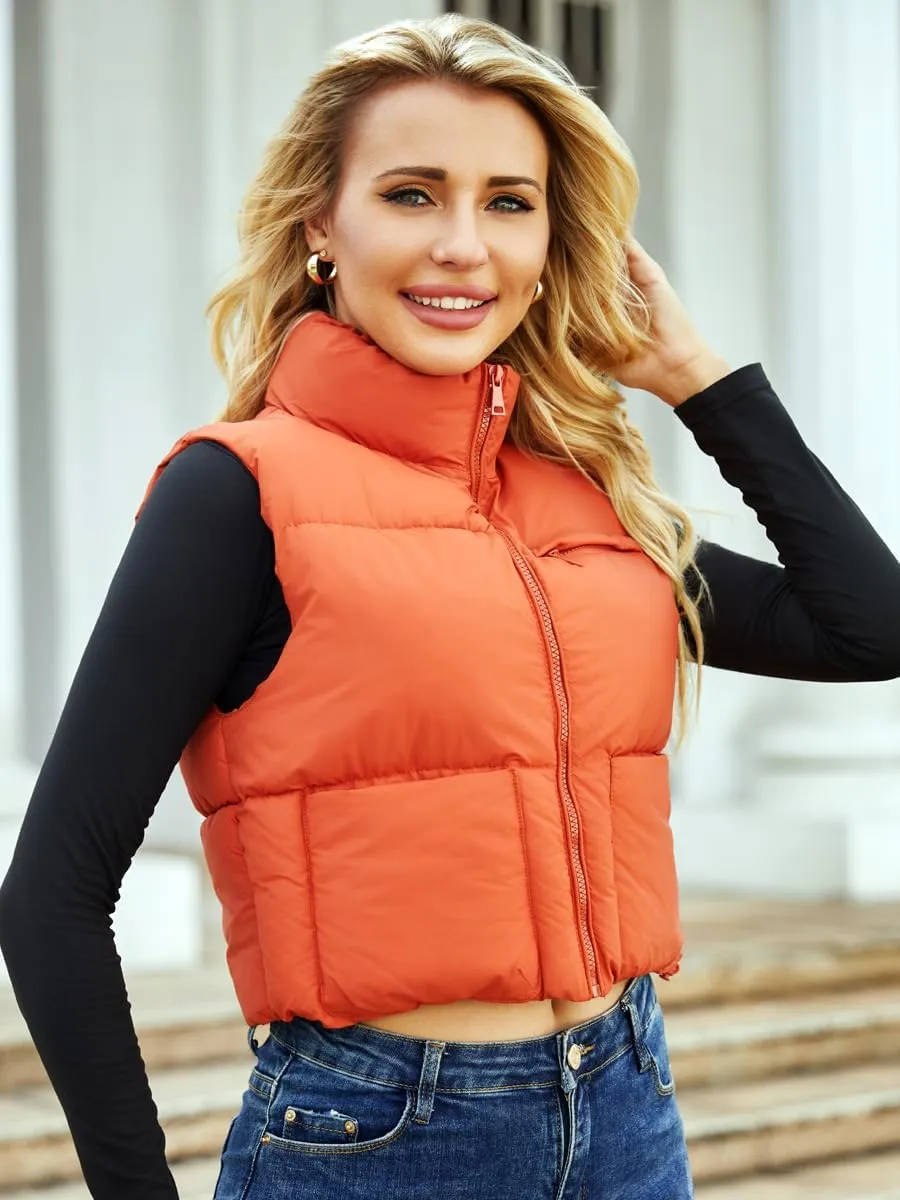 Puffer Vest Women Sleeveless Padded Crop Vests Lightweight Winter Puffer Jacket Womens Vests Outerwear