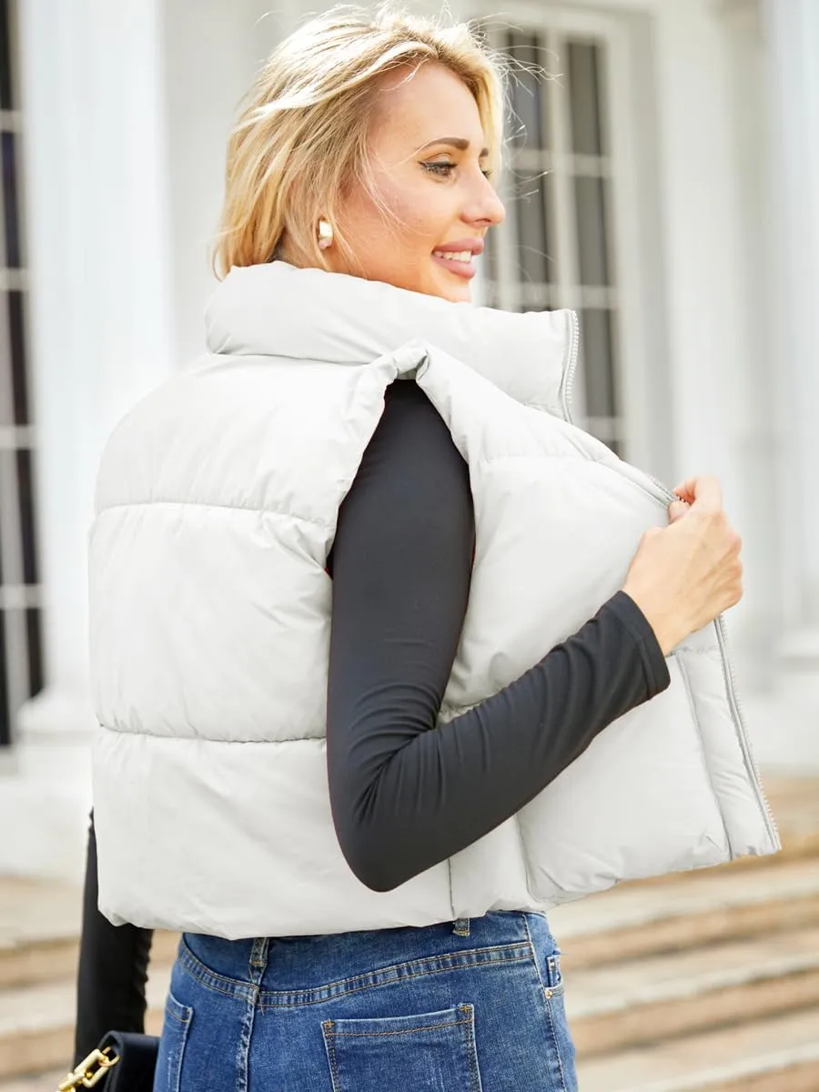 Puffer Vest Women Sleeveless Padded Crop Vests Lightweight Winter Puffer Jacket Womens Vests Outerwear