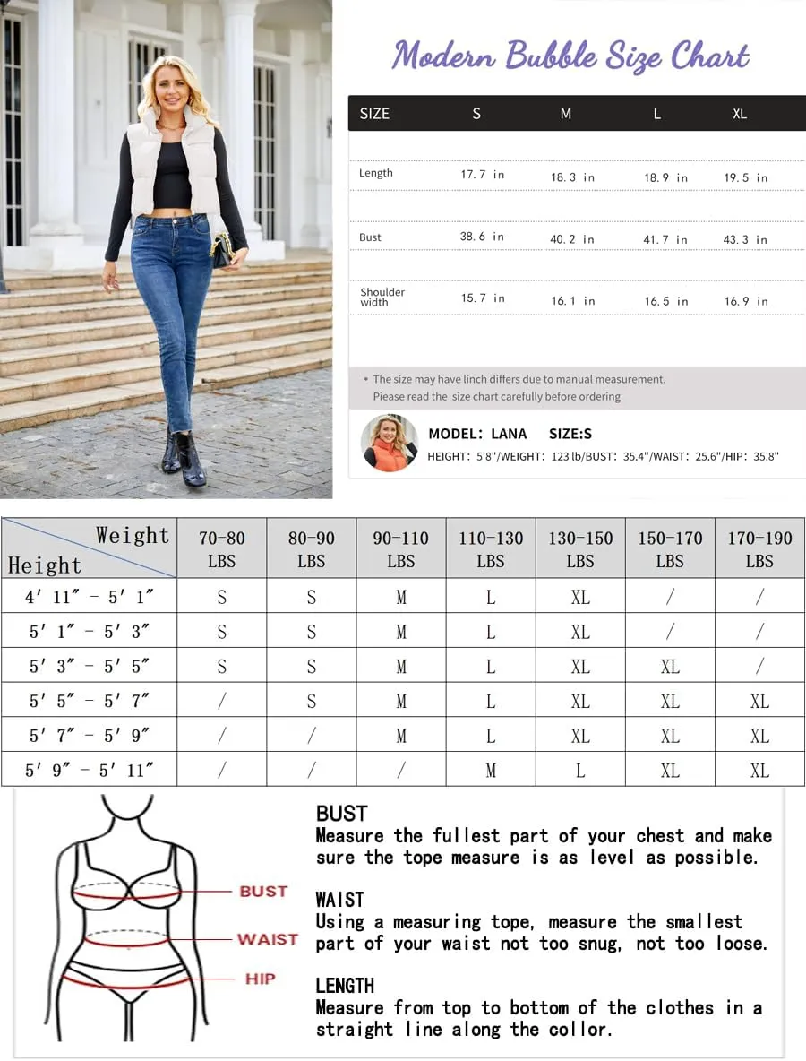 Puffer Vest Women Sleeveless Padded Crop Vests Lightweight Winter Puffer Jacket Womens Vests Outerwear