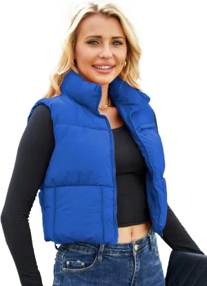 Puffer Vest Women Sleeveless Padded Crop Vests Lightweight Winter Puffer Jacket Womens Vests Outerwear
