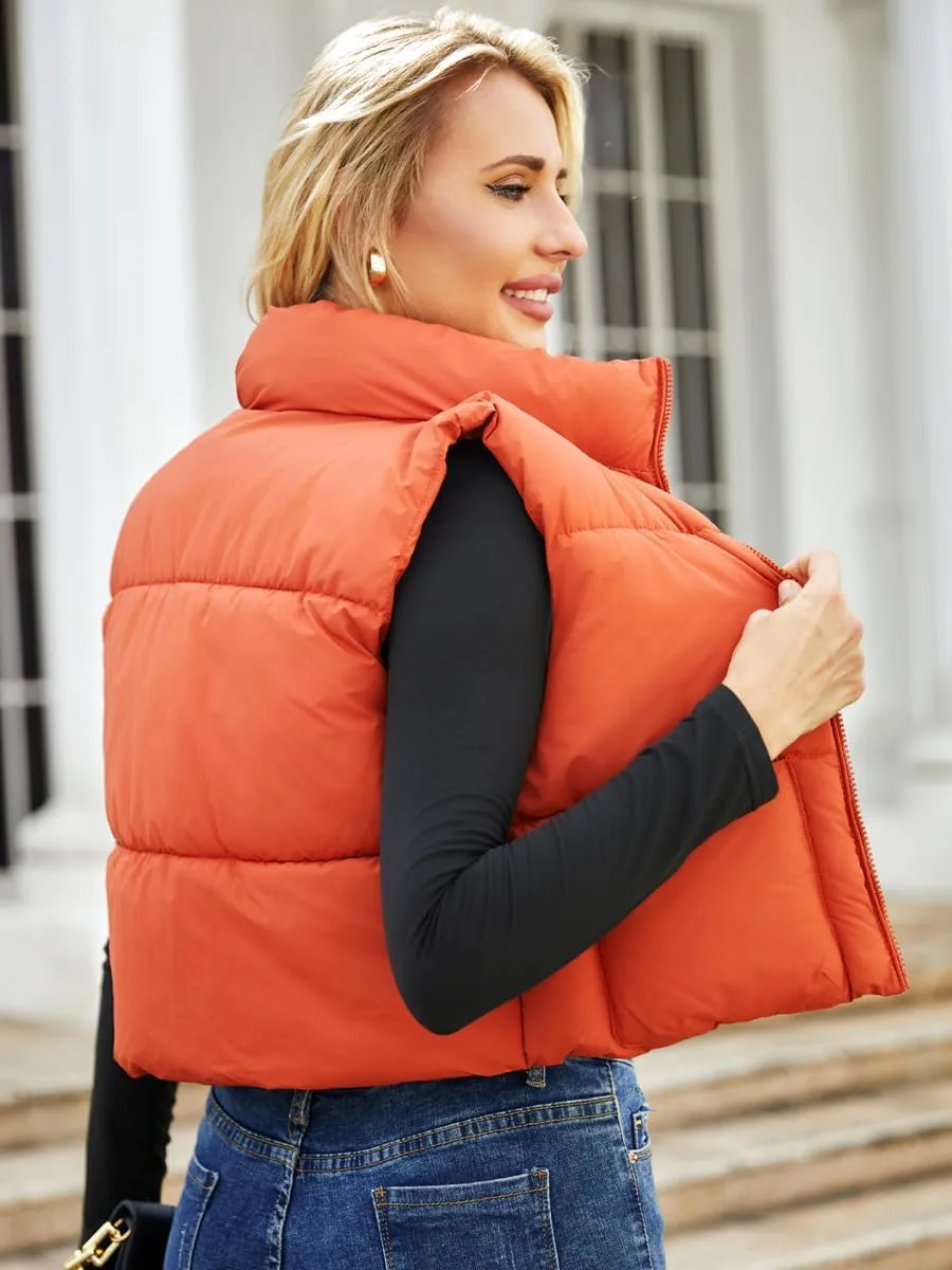 Puffer Vest Women Sleeveless Padded Crop Vests Lightweight Winter Puffer Jacket Womens Vests Outerwear