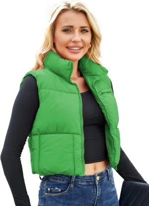 Puffer Vest Women Sleeveless Padded Crop Vests Lightweight Winter Puffer Jacket Womens Vests Outerwear